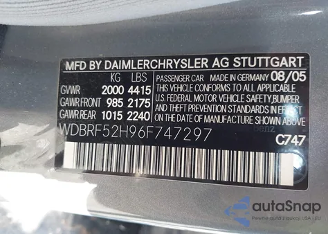 2006 Mercedes-Benz C 230 Sport из США, поврежденный, VIN WDBRF52H96F747297